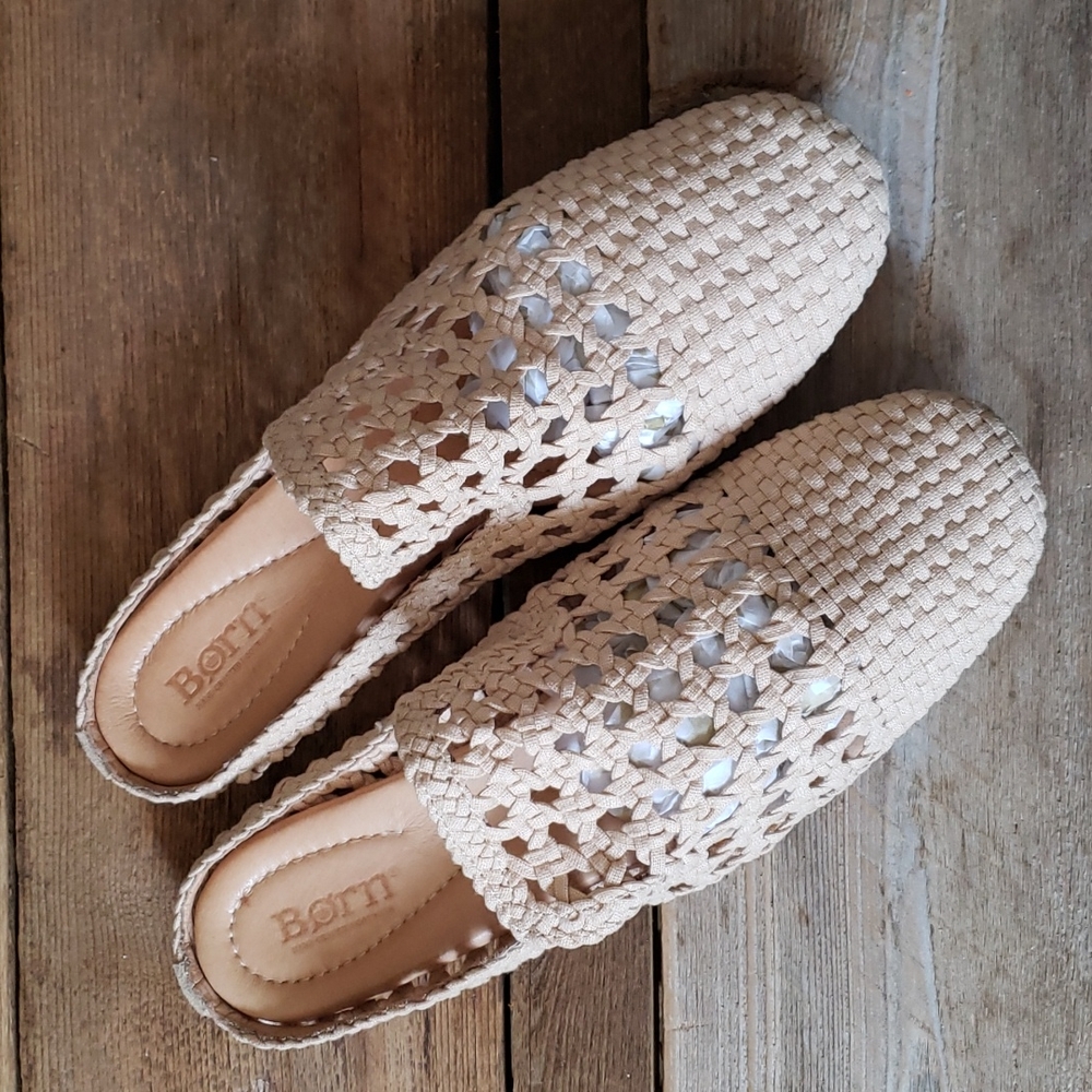 Born Cameo Woven Slip On Closed Toe Mules Flats  Size 8M